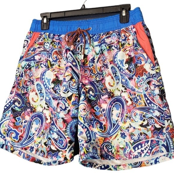 Bugatchi Paisley Elastic Waiste Lined Swim Trunks Size L
